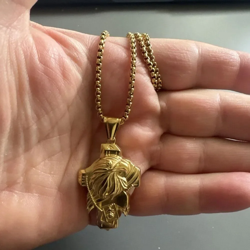 Cross Eagle Military Pendant Gold Plated Stainless Steel 24” Chain Gift Men’s